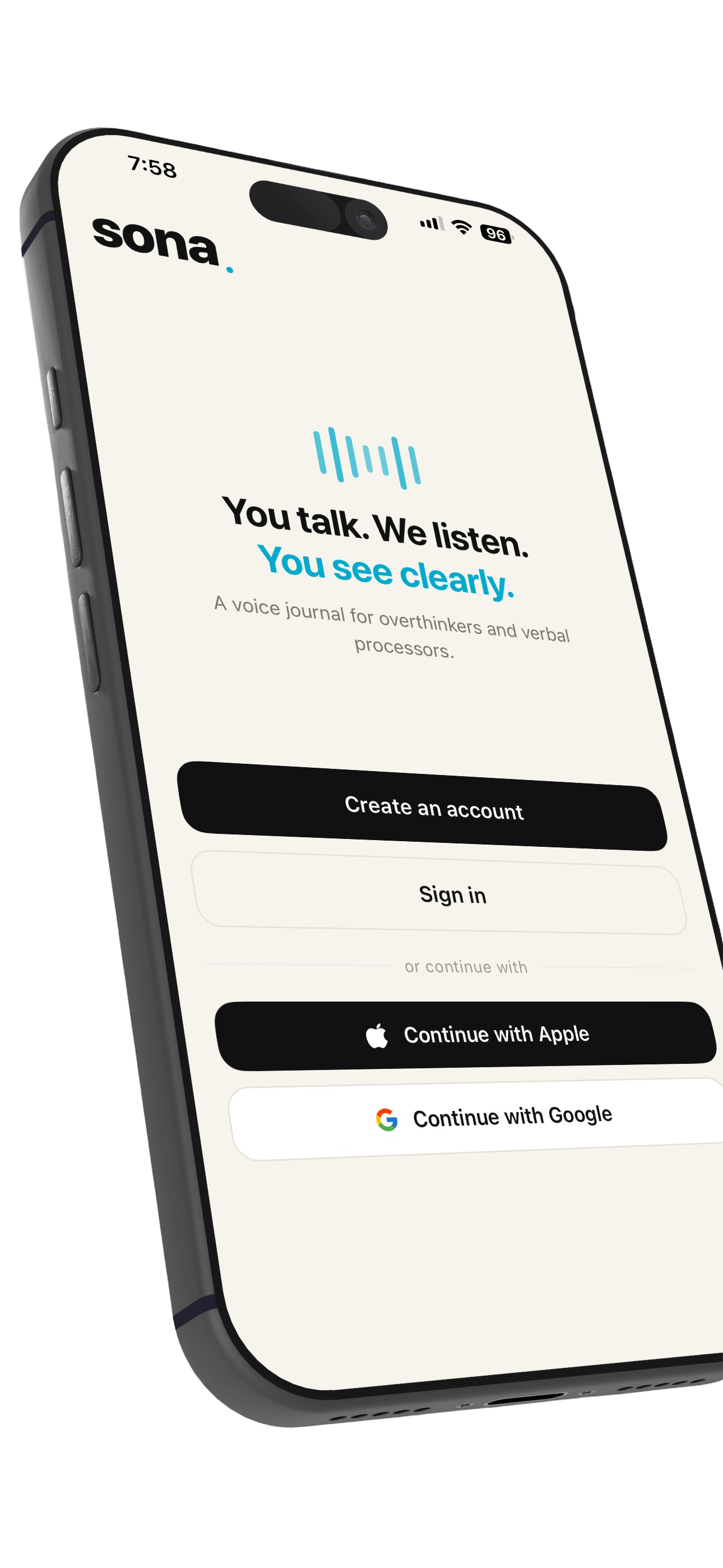 Sona app welcome screen